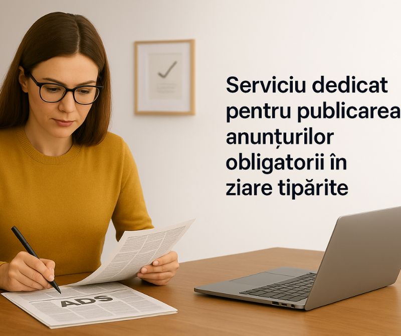 Echipă care gestionează publicarea anunțurilor obligatorii în ziare tipărite naționale pentru licitații, concesiuni, urbanism și AGA