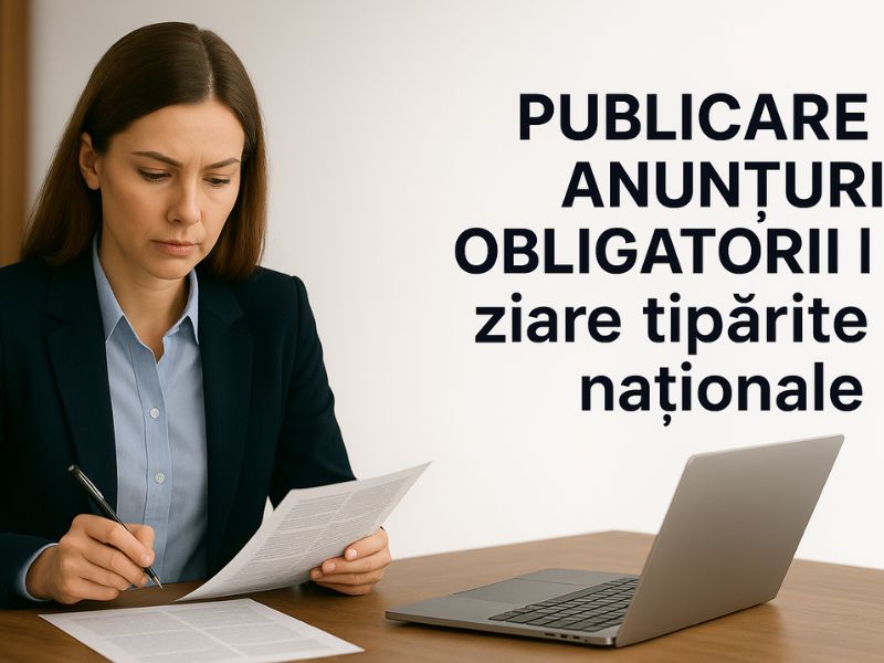 Publicare anunțuri obligatorii în ziare tipărite naționale pentru licitații, concesiuni, urbanism și AGA
